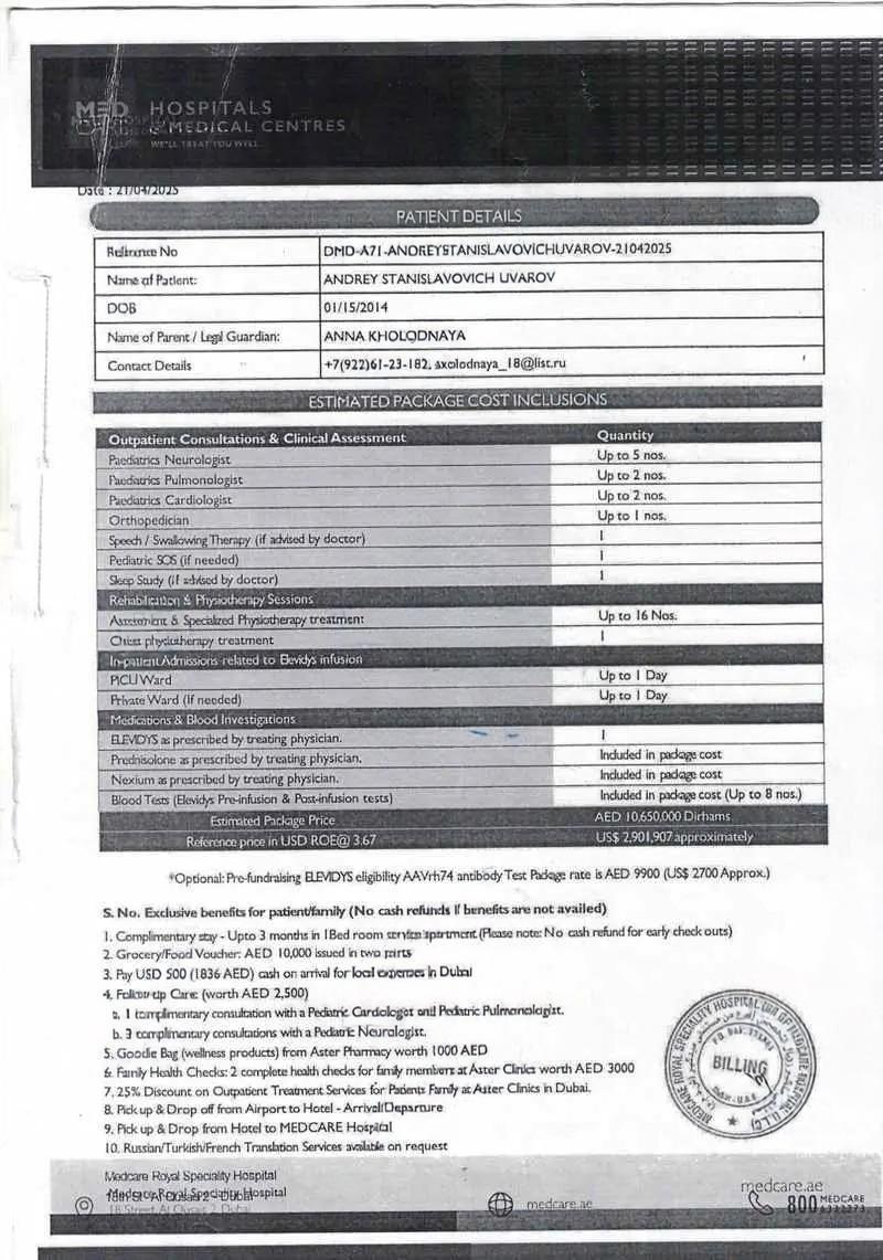 Смета Medcare на английском языке